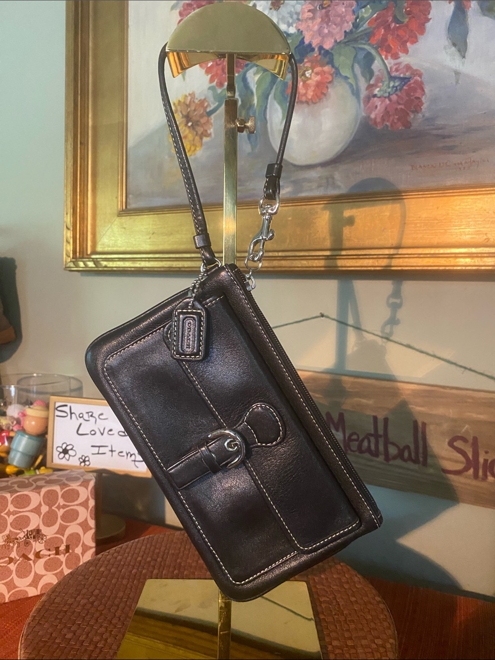 COACH Bleecker Black Leather Vintage Clutch Wristlet 40887